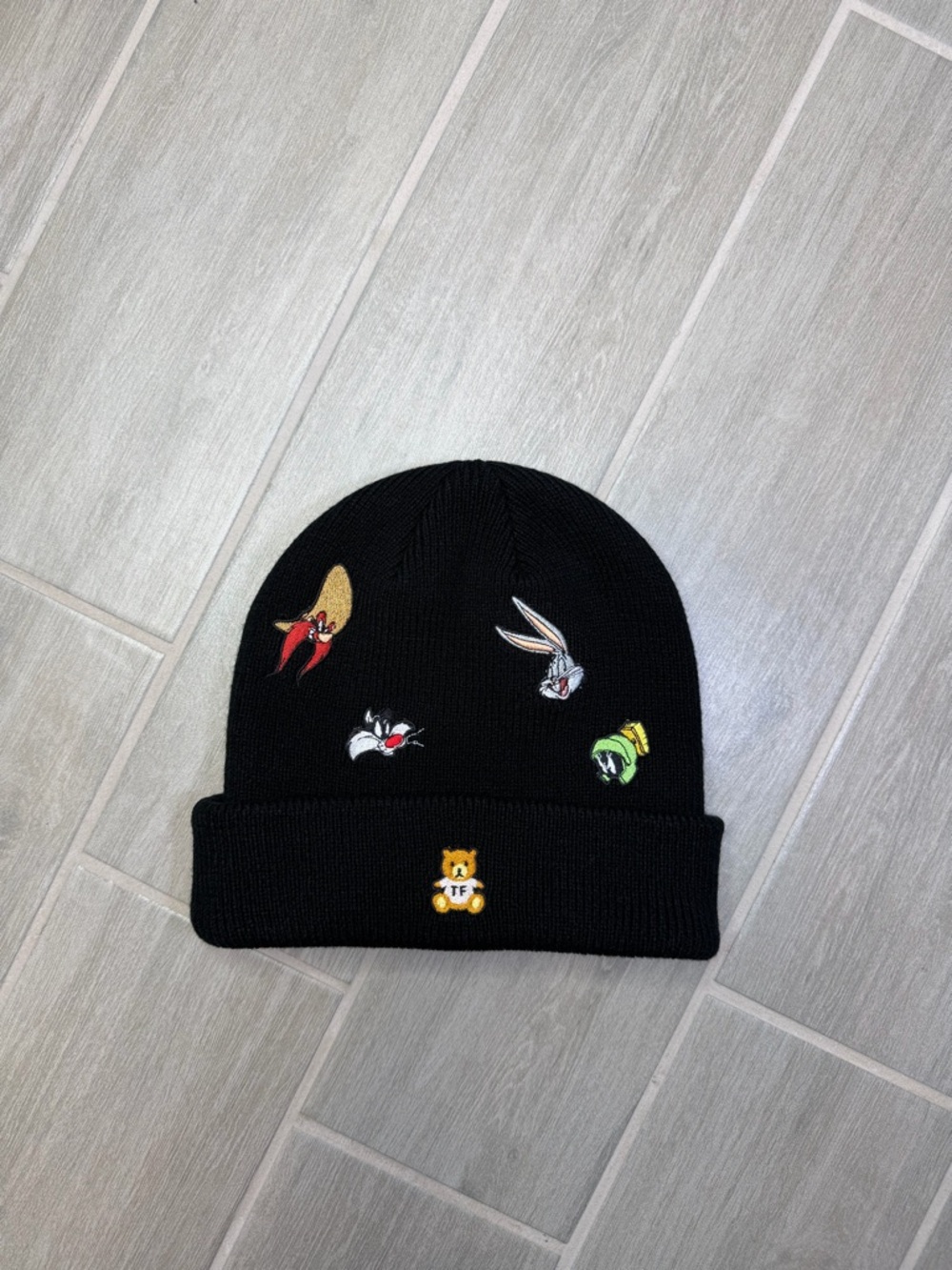Teddy Fresh x Looney Tunes Black Beanie Embroidered Characters One Size Stretch
